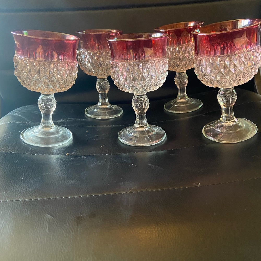 Vintage King's Crown Diamond Point Goblets set of 5